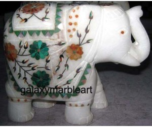 Stones inlaid marble elephant ht 5" e-502